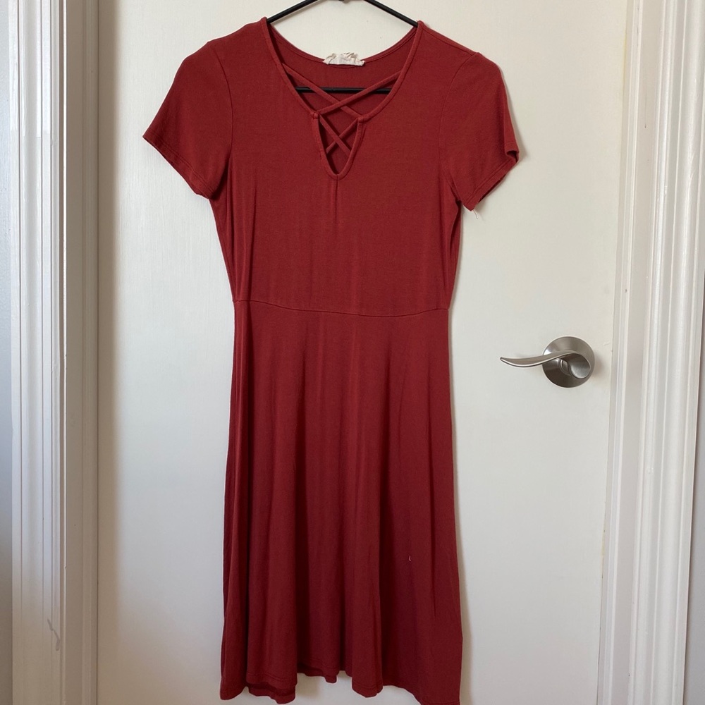 Rusty red fit and flare dress